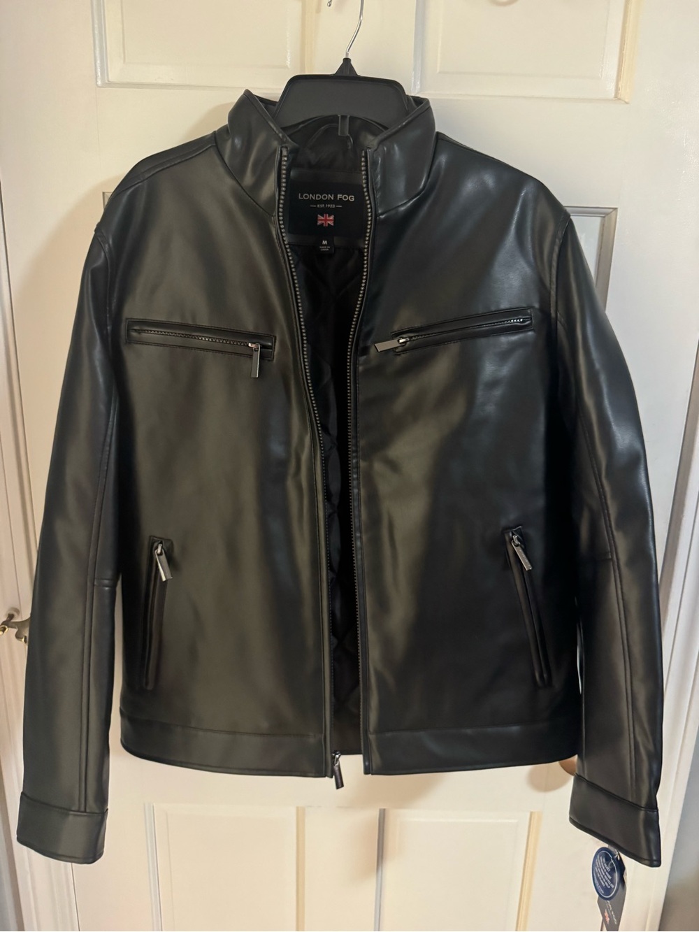 Men's London Fog Leather Jacket Size M - Full Zip Lined Black Pockets NWT